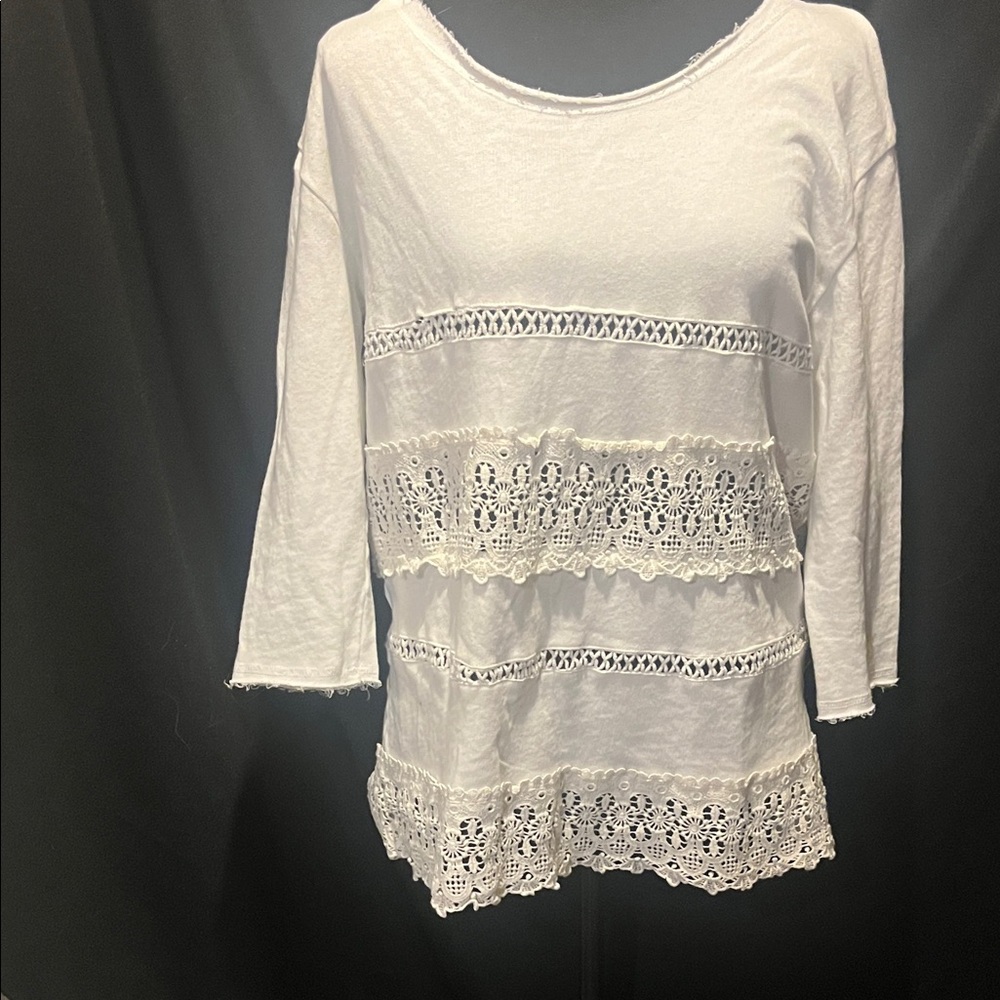 POL White Crochet Accent Blouse
